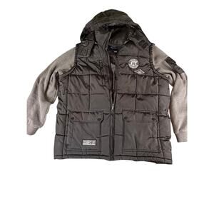 Rocawear Classic Puffer Jacket 2XL Black Gray Brooklyn NY Patches Quilted Coat